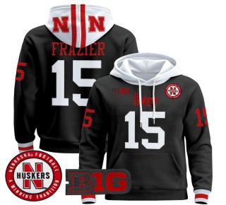 Men's Nebraska Cornhuskers #15 Tommie Frazier Black 2025 Premium Pullover Hoodie - All Stitched