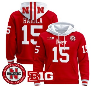 Men's Nebraska Cornhuskers #15 Dylan Raiola Scarlet 2025 Premium Pullover Hoodie - All Stitched