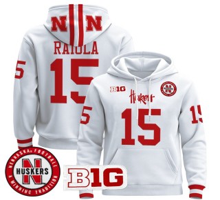 Men's Nebraska Cornhuskers #15 Dylan Raiola White 2025 Premium Pullover Hoodie - All Stitched