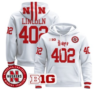 Men's Nebraska Cornhuskers 402 Lincoln White 2025 Premium Pullover Hoodie - All Stitched