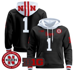 Men's Nebraska Cornhuskers #1 Black 2025 Premium Pullover Hoodie - All Stitched
