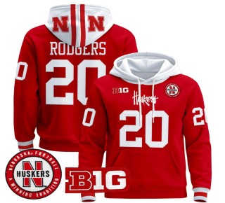 Men's Nebraska Cornhuskers #20 Johnny Rodgers Scarlet 2025 Premium Pullover Hoodie - All Stitched