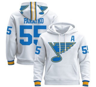 Men's St. Louis Blues #55 Colton Parayko White 2025-26 Premium Pullover Hoodie - All Stitched