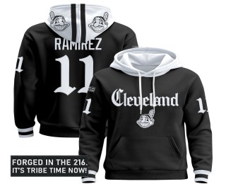 Men's Cleveland Indians #11 Jose Ramirez Black 2025 'Gothic Iron Edition' Premium Pullover Hoodie - All Stitched