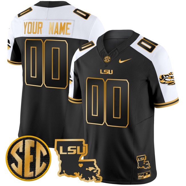 LSU Tigers Custom Black White Gold 2025 Nike F.U.S.E. Limited Football Jersey LA State Map Patch LSU Tigers Custom Black White Gold 2025 Nike F.U.S.E. Limited Football Jersey LA State Map Patch