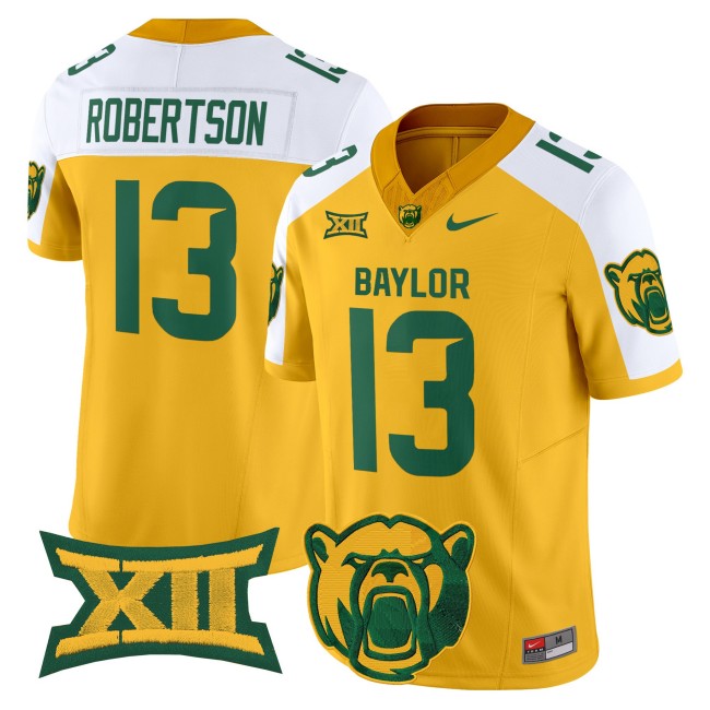 Men's Baylor Bears #13 Sawyer Robertson F.U.S.E. 2025 Vapor V2 Limited Jersey - Gold White