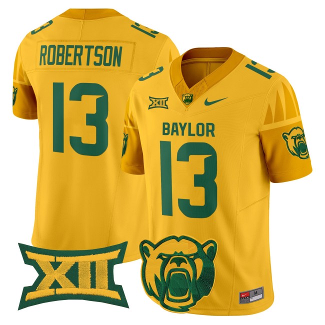 Men's Baylor Bears #13 Sawyer Robertson F.U.S.E. 2025 Vapor Limited V2 Jersey - Gold