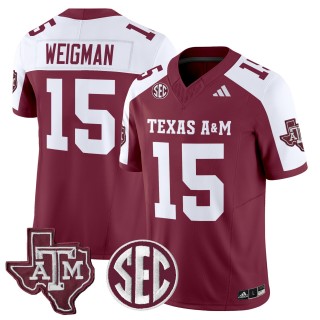 Men's Texas A&M Aggies #15 Conner Weigman 2025 Vapor Limited Jersey - Maroon Alternate