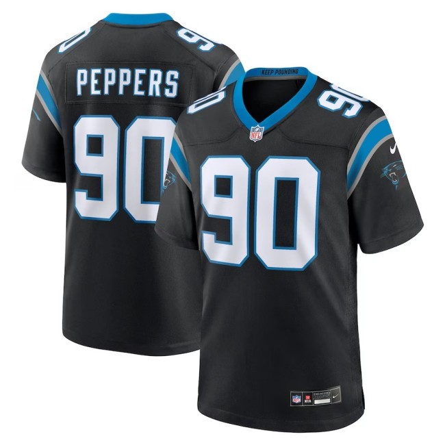 Men's Carolina Panthers #90 Julius Peppers Black Retired Player Nike Game Stitched Jersey