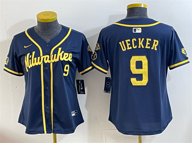 Youth Milwaukee Brewers #9 Bob Uecker Navy With Home & Bob Uecker Patch Limited Stitched Jersey