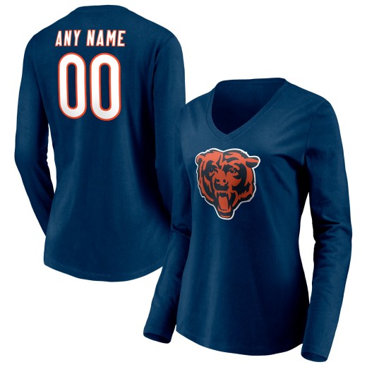 Women's Chicago Bears Team Personalized Name & Number Long Sleeve V-Neck T-Shirt - Navy Women's Chicago Bears Team Personalized Name & Number Long Sleeve V-Neck T-Shirt - Navy