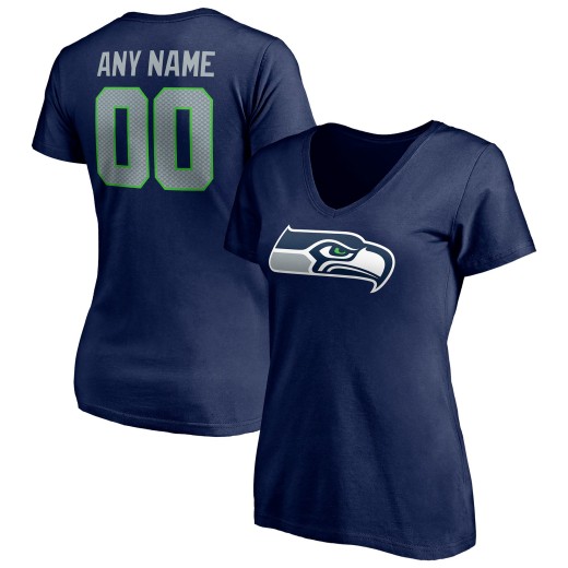 Women's Seattle Seahawks Team Personalized Name & Number V-Neck T-Shirt - College Navy Women's Seattle Seahawks Team Personalized Name & Number V-Neck T-Shirt - College Navy