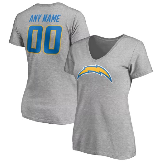 Women's Los Angeles Chargers Team Custom V-Neck T-Shirt - Gray Women's Los Angeles Chargers Team Custom V-Neck T-Shirt - Gray