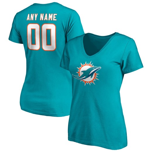 Women's Miami Dolphins Team Personalized Name & Number V-Neck T-Shirt - Aqua Women's Miami Dolphins Team Personalized Name & Number V-Neck T-Shirt - Aqua