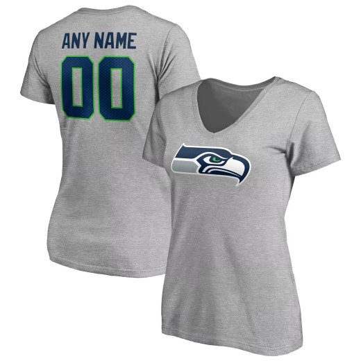 Women's Seattle Seahawks Team Custom V-Neck T-Shirt - Gray Women's Seattle Seahawks Team Custom V-Neck T-Shirt - Gray