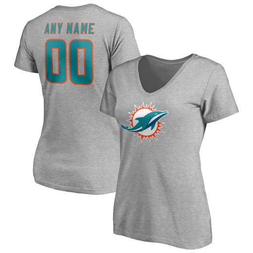 Women's Miami Dolphins Team Custom V-Neck T-Shirt - Gray Women's Miami Dolphins Team Custom V-Neck T-Shirt - Gray