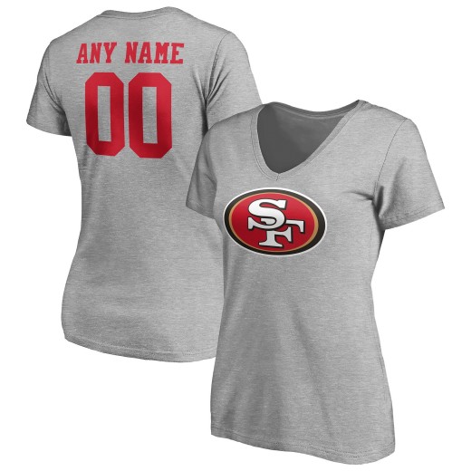 Women's San Francisco 49ers Team Custom V-Neck T-Shirt - Gray Women's San Francisco 49ers Team Custom V-Neck T-Shirt - Gray