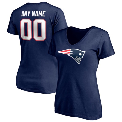 Women's New England Patriots Team Personalized Name & Number V-Neck T-Shirt - Navy Women's New England Patriots Team Personalized Name & Number V-Neck T-Shirt - Navy