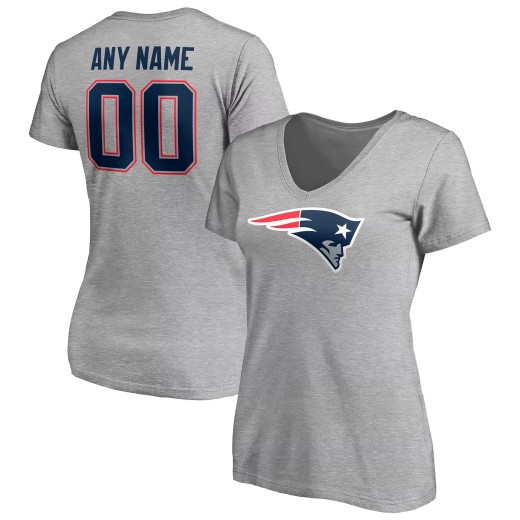 Women's New England Patriots Team Custom V-Neck T-Shirt - Gray Women's New England Patriots Team Custom V-Neck T-Shirt - Gray