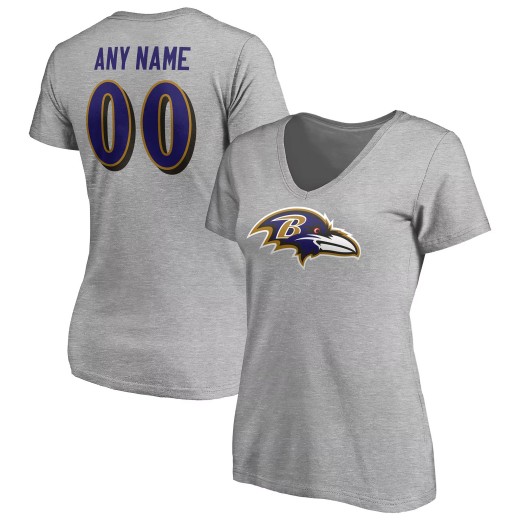Women's Baltimore Ravens Team Custom V-Neck T-Shirt - Gray Women's Baltimore Ravens Team Custom V-Neck T-Shirt - Gray