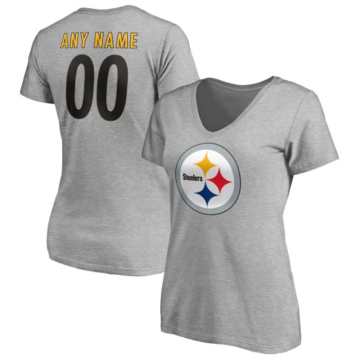 Women's Pittsburgh Steelers Team Custom V-Neck T-Shirt - Gray Women's Pittsburgh Steelers Team Custom V-Neck T-Shirt - Gray