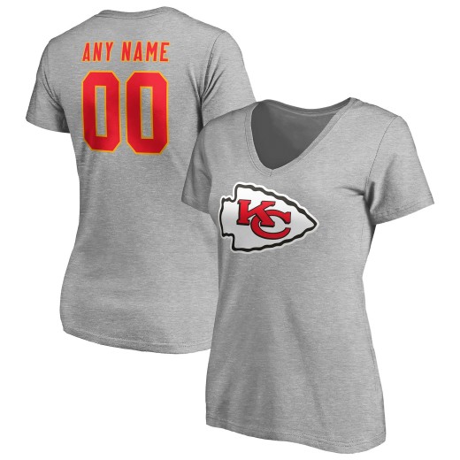 Women's Kansas City Chiefs Team Custom V-Neck T-Shirt - Gray Women's Kansas City Chiefs Team Custom V-Neck T-Shirt - Gray