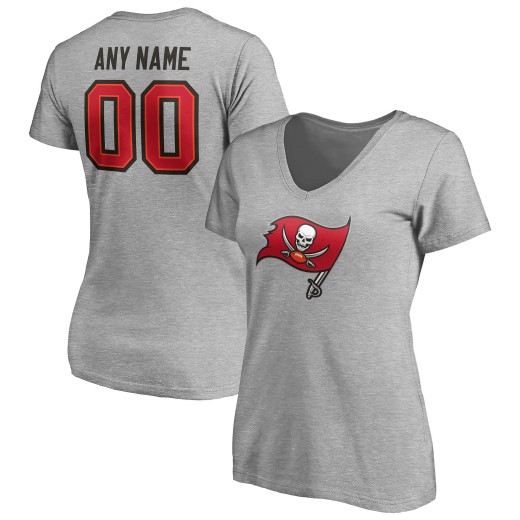 Women's Tampa Bay Buccaneers Team Custom V-Neck T-Shirt - Gray Women's Tampa Bay Buccaneers Team Custom V-Neck T-Shirt - Gray