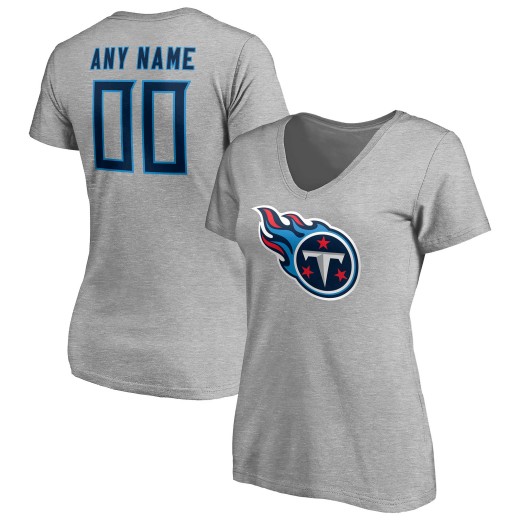 Women's Tennessee Titans Team Custom V-Neck T-Shirt - Gray Women's Tennessee Titans Team Custom V-Neck T-Shirt - Gray