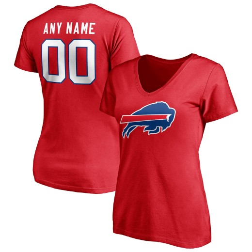 Women's Buffalo Bills Team Logo Personalized Name & Number V-Neck T-Shirt - Red Women's Buffalo Bills Team Logo Personalized Name & Number V-Neck T-Shirt - Red