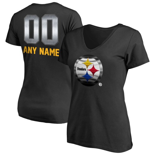 Women's Pittsburgh Steelers Personalized Midnight Mascot T-Shirt - Black Women's Pittsburgh Steelers Personalized Midnight Mascot T-Shirt - Black