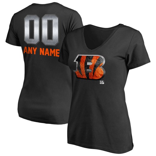 Women's Cincinnati Bengals Personalized Midnight Mascot T-Shirt - Black Women's Cincinnati Bengals Personalized Midnight Mascot T-Shirt - Black