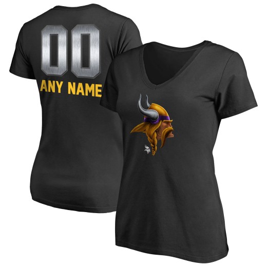 Women's Minnesota Vikings Personalized Midnight Mascot T-Shirt - Black Women's Minnesota Vikings Personalized Midnight Mascot T-Shirt - Black