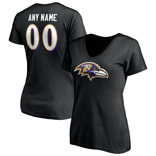 Women's Baltimore Ravens Team Personalized Name & Number V-Neck T-Shirt - Black Women's Baltimore Ravens Team Personalized Name & Number V-Neck T-Shirt - Black