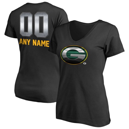 Women's Green Bay Packers Personalized Midnight Mascot T-Shirt - Black Women's Green Bay Packers Personalized Midnight Mascot T-Shirt - Black