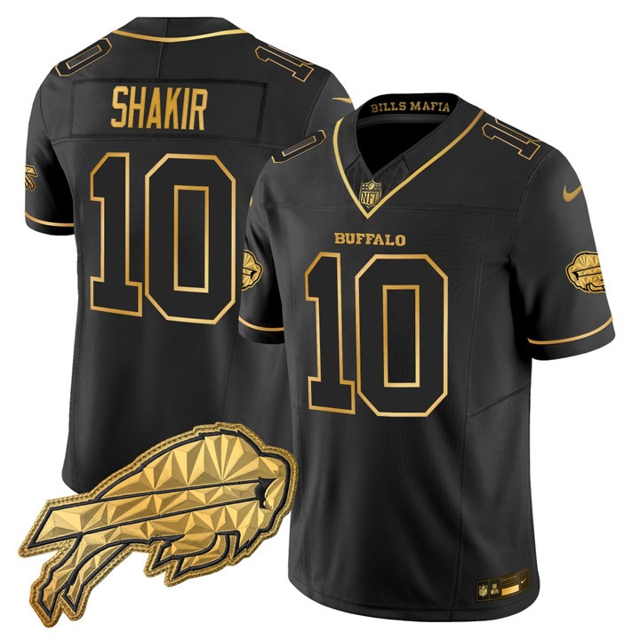 Men's Buffalo Bills #10 Khalil Shakir Black Gold 2025 Nike Rivalries Vapor Limited Stitched Jersey