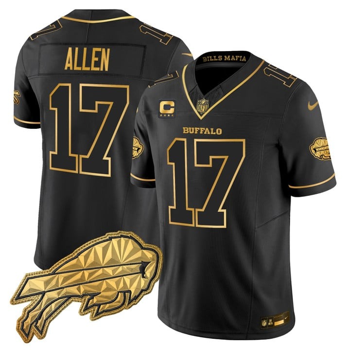Men's Buffalo Bills #17 Josh Allen Black Gold 2025 Nike Rivalries Vapor Limited Stitched Jersey