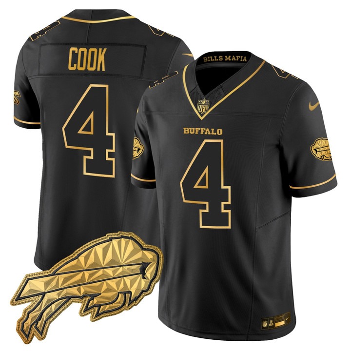 Men's Buffalo Bills #4 James Cook Black Gold 2025 Nike Rivalries Vapor Limited Stitched Jersey