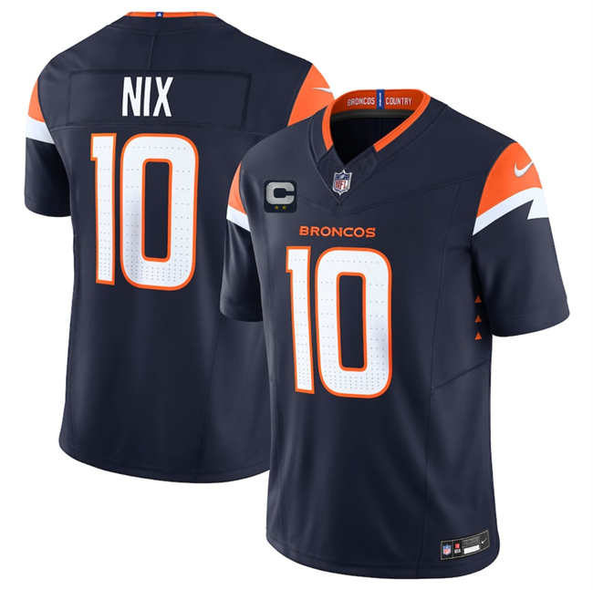 Men's Denver Broncos #10 Bo Nix Navy 2025 F.U.S.E. With 2-Star C Patch Vapor Limited Stitched Football Jersey Men's Denver Broncos #10 Bo Nix Navy 2025 F.U.S.E. With 2-Star C Patch Vapor Limited Stitched Football Jersey