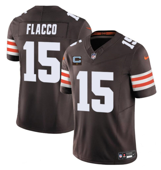 Men's Cleveland Browns #15 Joe Flacco Brown 2025 F.U.S.E. With 1-Star C Patch Vapor Limited Stitched Football Jersey