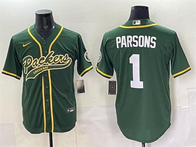 Men's Green Bay Packers #1 Micah Parsons Green Cool Base Stitched Baseball Jersey Men's Green Bay Packers #1 Micah Parsons Green Cool Base Stitched Baseball Jersey