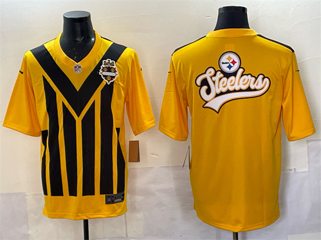 Men's Pittsburgh Steelers Team Big Logo Gold 1933 Throwback Alternate Stitched Football Jersey Men's Pittsburgh Steelers Team Big Logo Gold 1933 Throwback Alternate Stitched Football Jersey