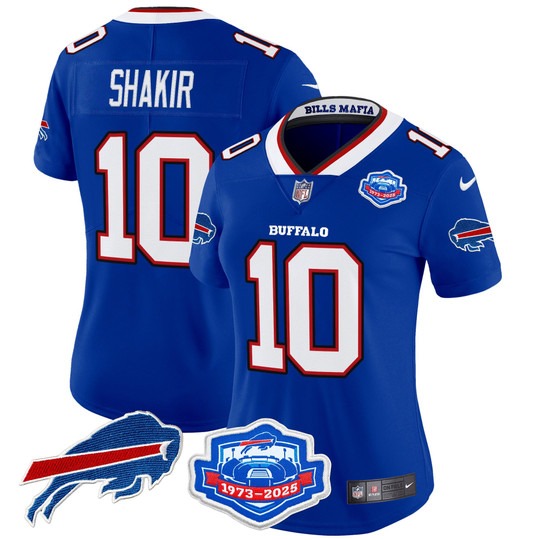 Women's Buffalo Bills #10 Khalil Shakir Royal Rivalries Farewell Season Patch 2025 Vapor Limited Stitched Jersey