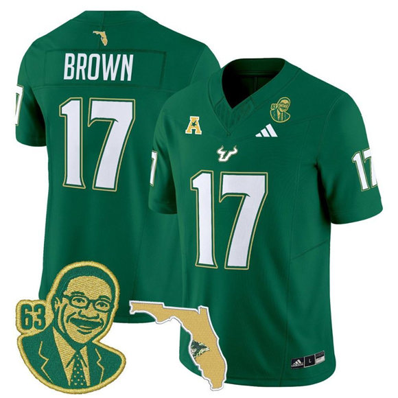 Men's South Florida Bulls #17 Byrum Brown Green F.U.S.E. College Stitched Football Jersey