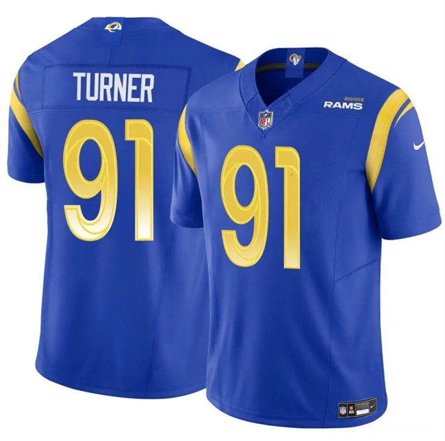 Men's Los Angeles Rams #91 Kobie Turner Blue 2025 F.U.S.E. Vapor Untouchable Stitched Football Jersey
