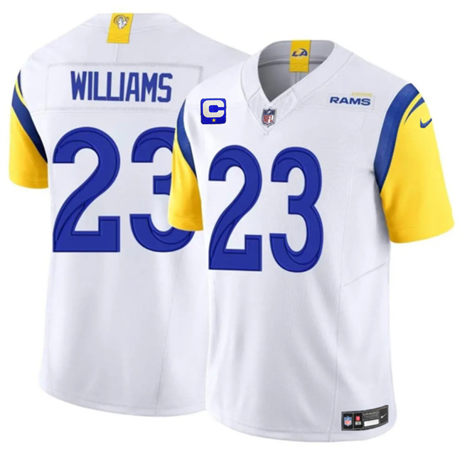 Men's Los Angeles Rams #23 Kyren Williams White 2025 F.U.S.E. With 1-Star C Patch Vapor Untouchable Stitched Football Jersey