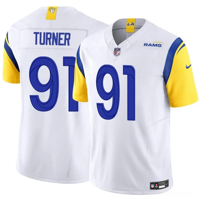 Men's Los Angeles Rams #91 Kobie Turner White 2025 F.U.S.E. Vapor Untouchable Stitched Football Jersey