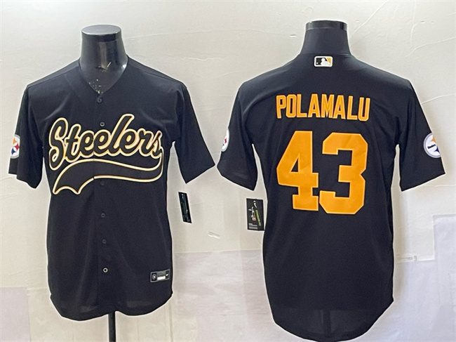 Men's Pittsburgh Steelers #43 Troy Polamalu Black Cool Base Stitched Baseball Jersey Men's Pittsburgh Steelers #43 Troy Polamalu Black Cool Base Stitched Baseball Jersey