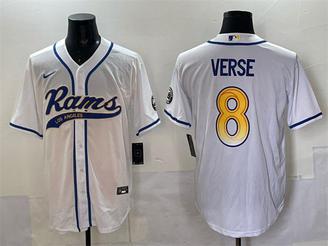 Men's Los Angeles Rams #8 Jared Verse White Cool Base Stitched Baseball Jersey