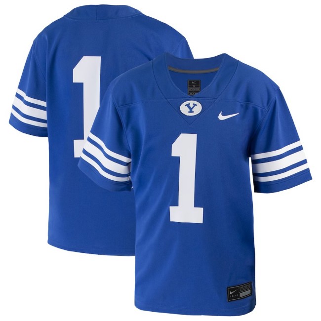 Men's BYU Cougars #1 Royal Nike Untouchable Replica Game Stitched Jersey