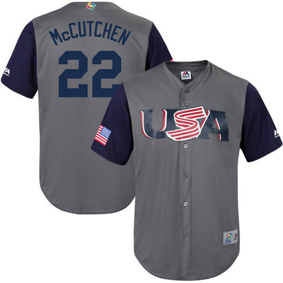 Men's USA Baseball Active Player Custom Gray 2017 World Baseball Classic Stitched Jersey
